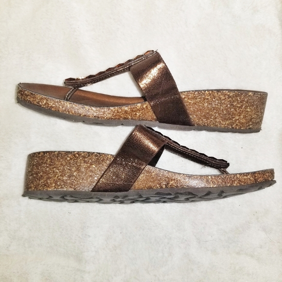 Nine West Metallic Bronze Jewel Wedge Sandals 7.5 - Picture 3 of 6